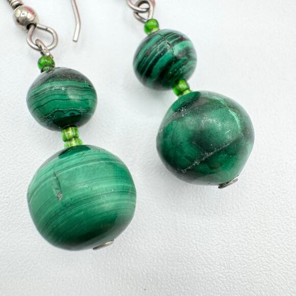 Green Malachite Gemstone Bead Earrings Dangle Lapidary Gem Earthy Forestcore - Picture 4 of 12